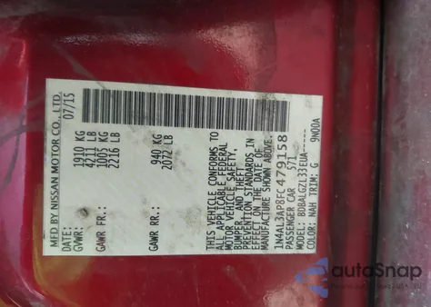 2015 Nissan Altima 2.5/2.5 S/2.5 Sl/2.5 Sv из США, поврежденный, VIN 1N4AL3AP8FC479158